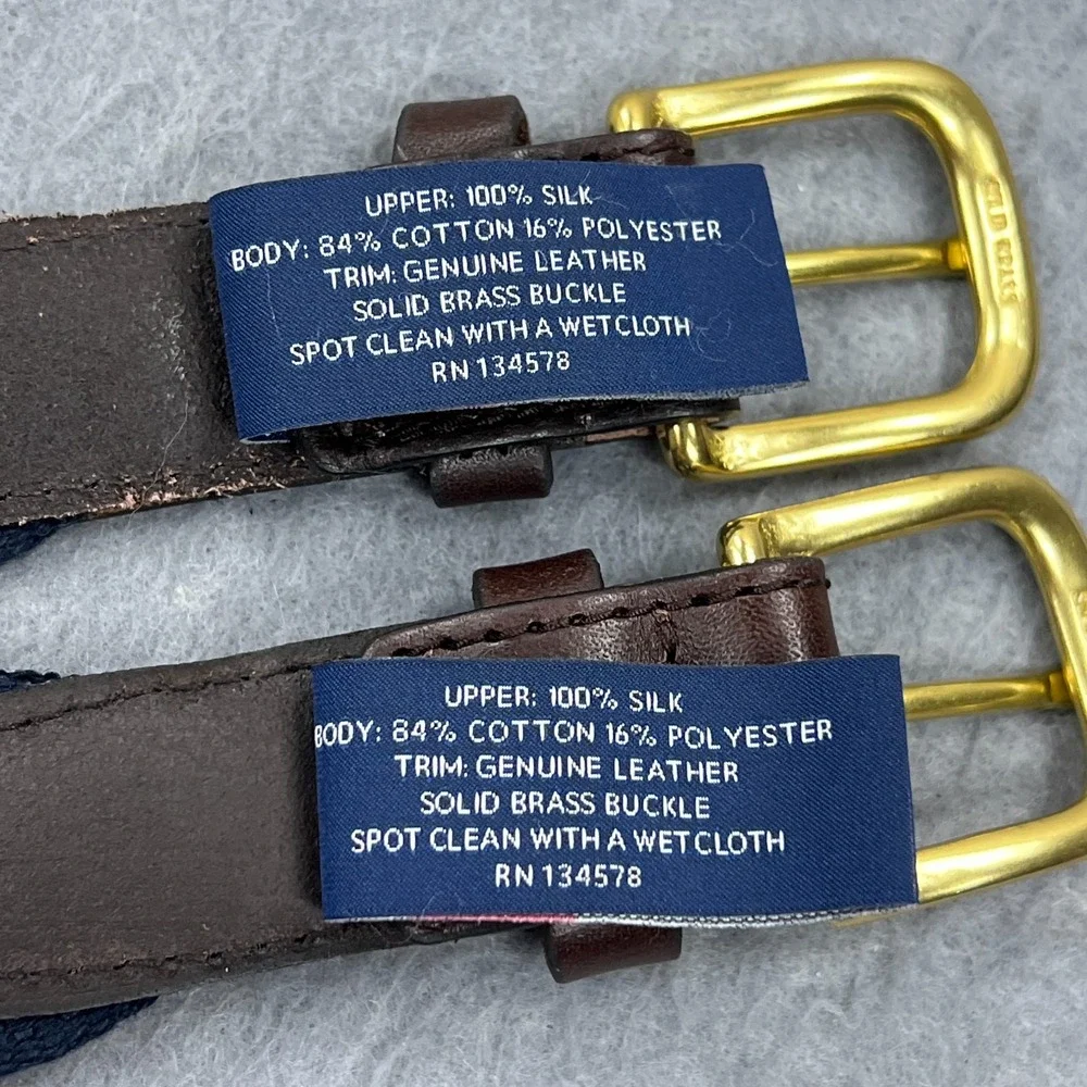 Vineyard Vines Club Belt Lot of 2 Mens 28/30 Mini Whale Silk Brown Leather Brass